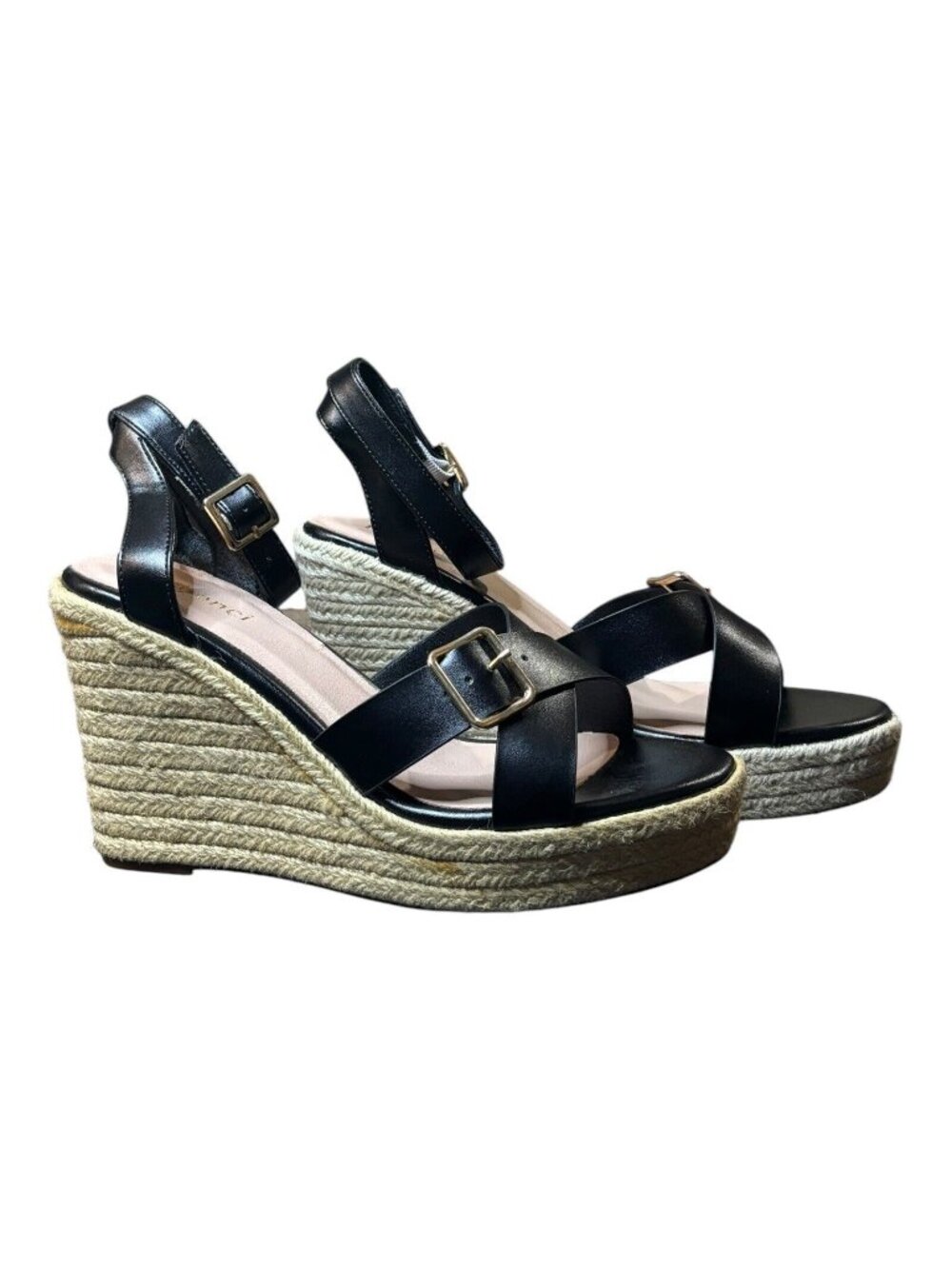 Rubenci Black Women’s Size 9 Wedge Heels Strappy Sandals Platform Shoes Jute